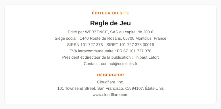 Coordonnées légales de l&rsquo;éditeur et de l&rsquo;hébergeur du site