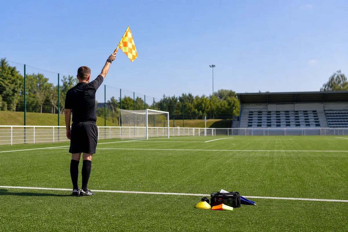 Juge de ligne levant son drapeau pour signaler une position de hors-jeu